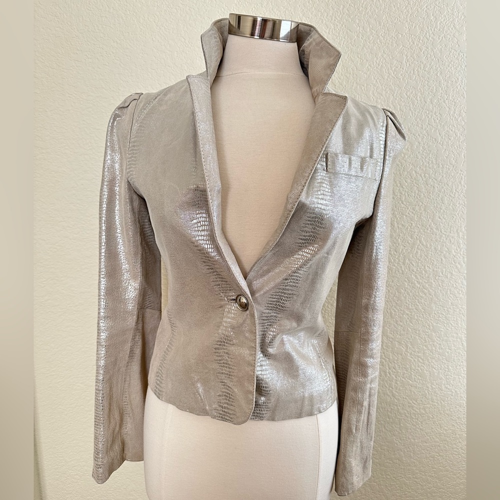 WENDY HIL LEATHER JACKET, SILVER.